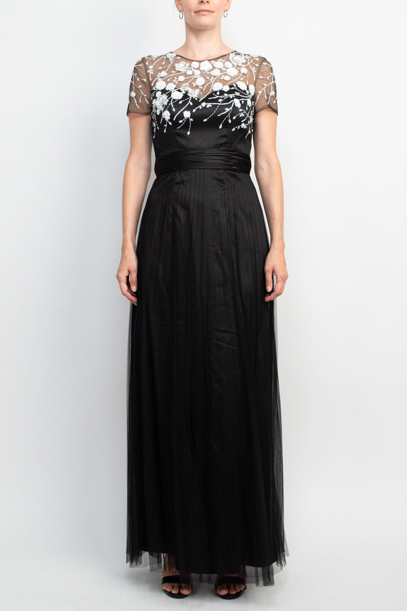 Mother of the Bride Dresses Long Mother of the Bride Short Sleeve Dress BLACK IVORY