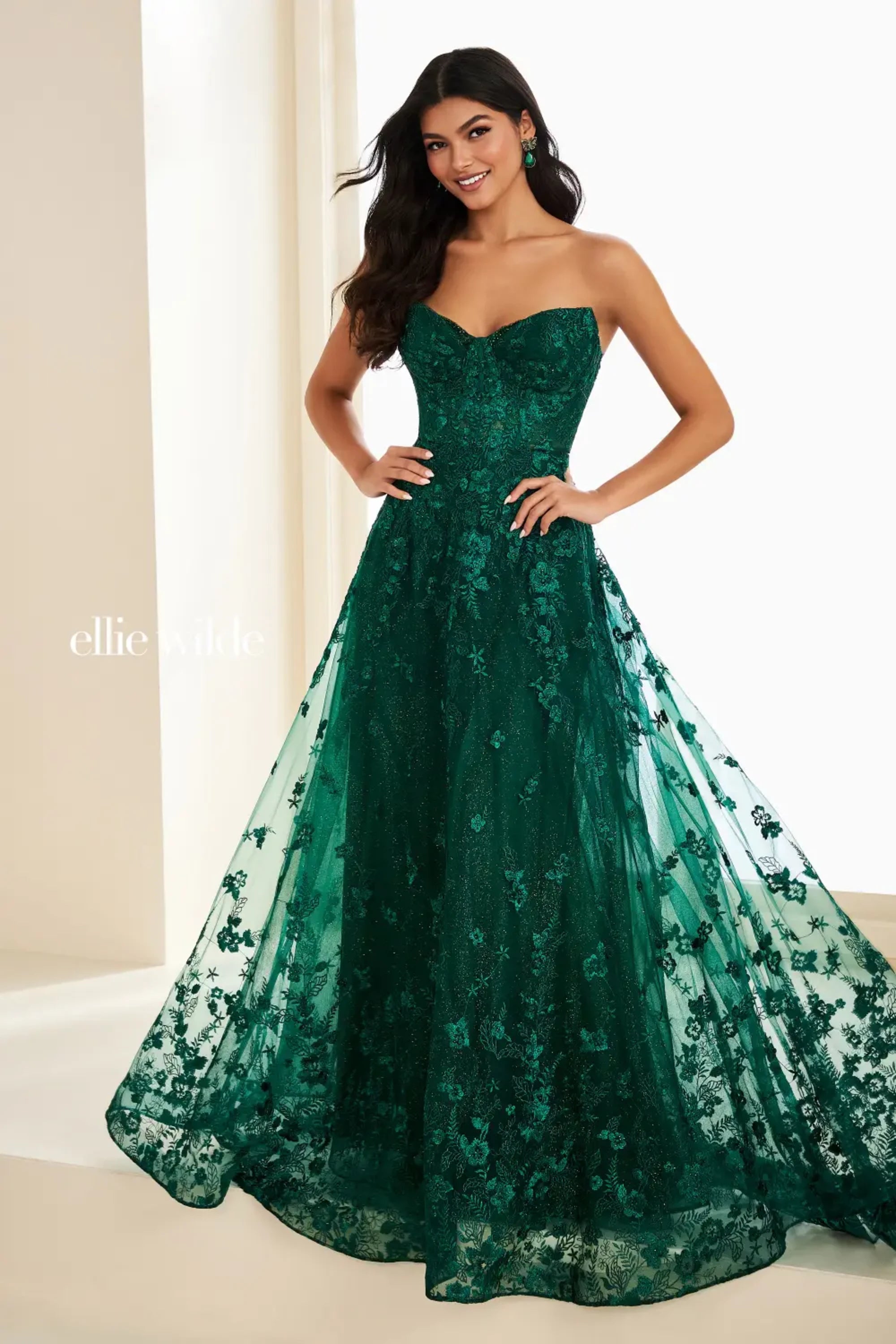 Prom Dresses 3D Floral Long Formal Beaded Prom Dress Emerald
