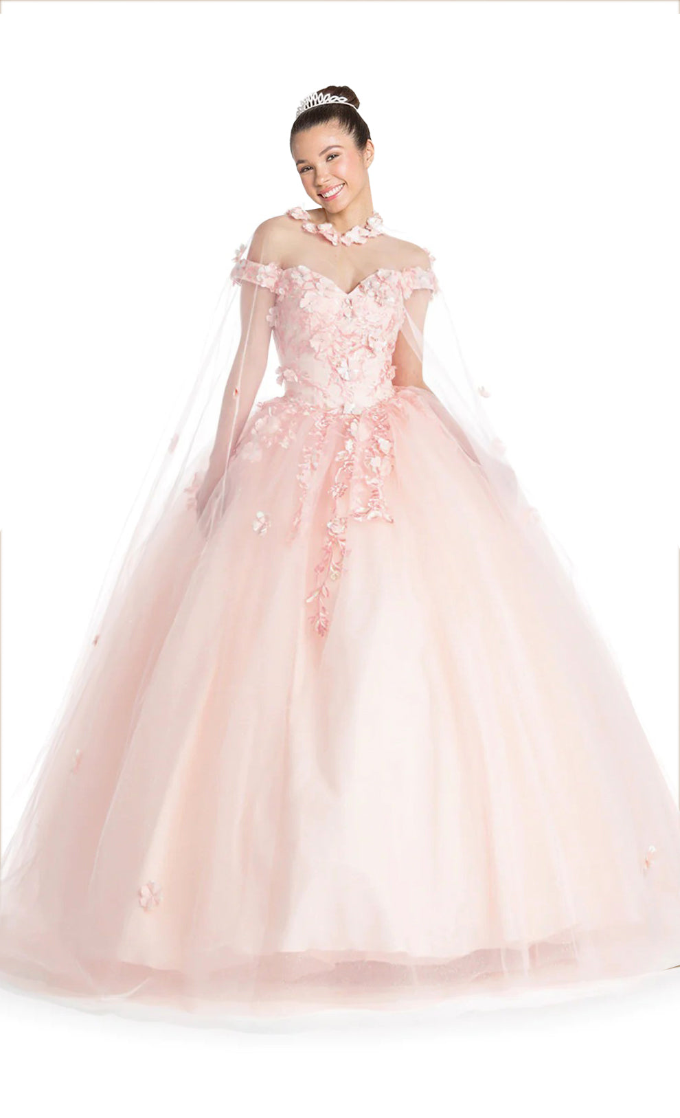 Long Off Shoulder Quinceanera Cape Dress Ball Gown