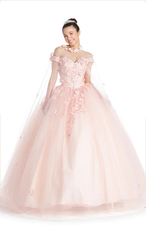 Long Off Shoulder Quinceanera Cape Dress Ball Gown