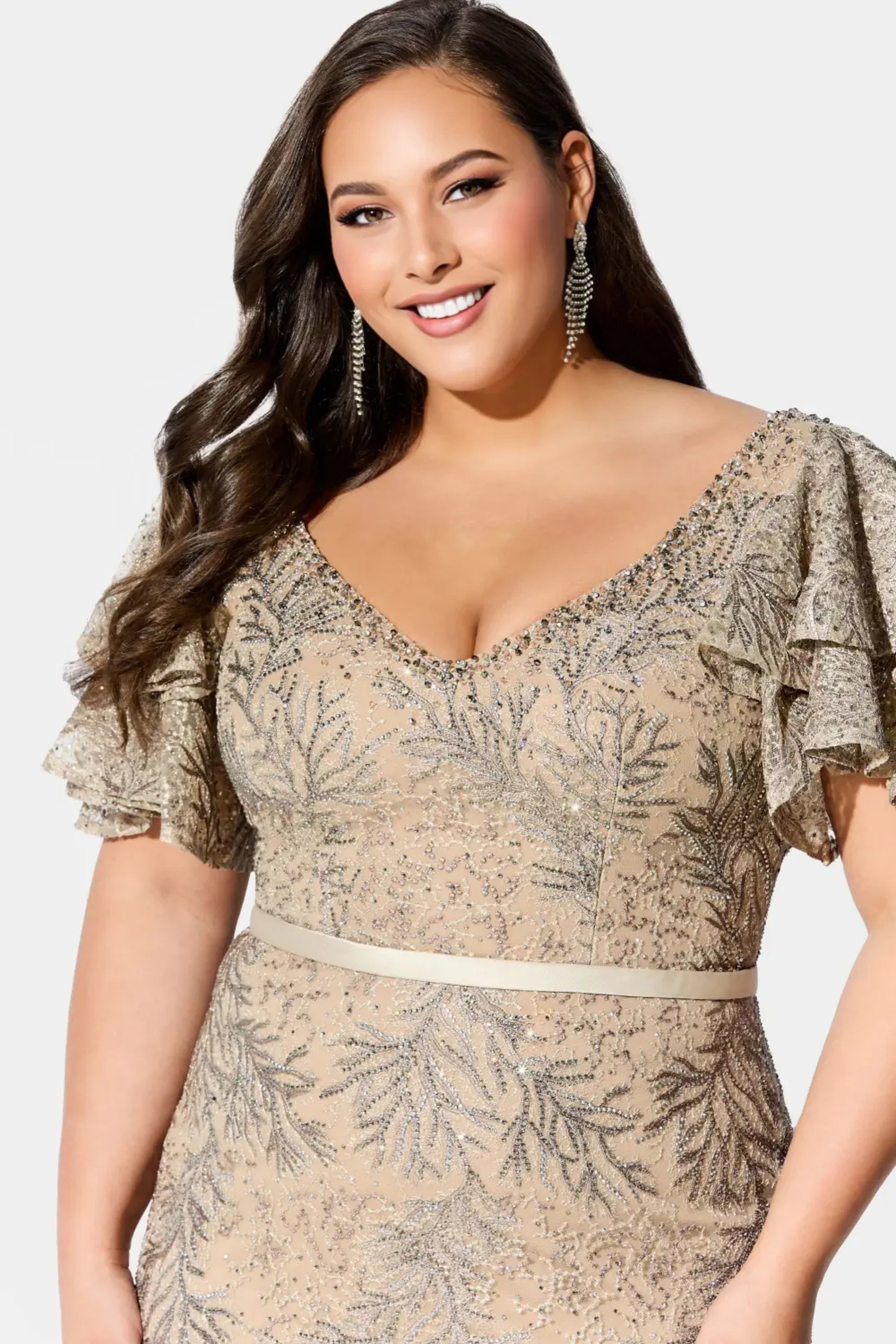 Mother of the Bride Dresses Ruffled Long Mother of the Bride Formal Dress Antique Gold