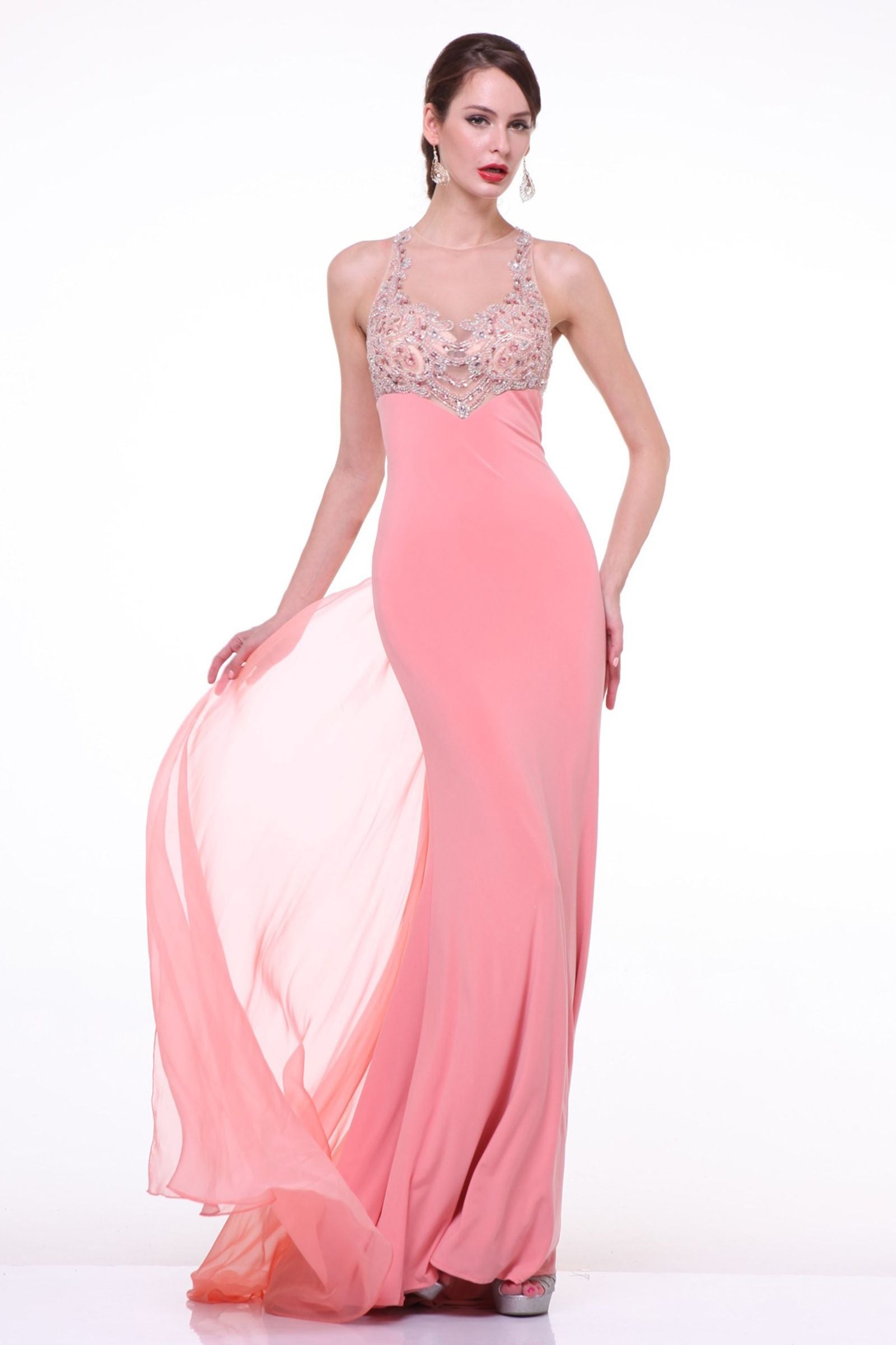 Prom Dresses Fitted Beaded Formal Long Evening Dress Coral