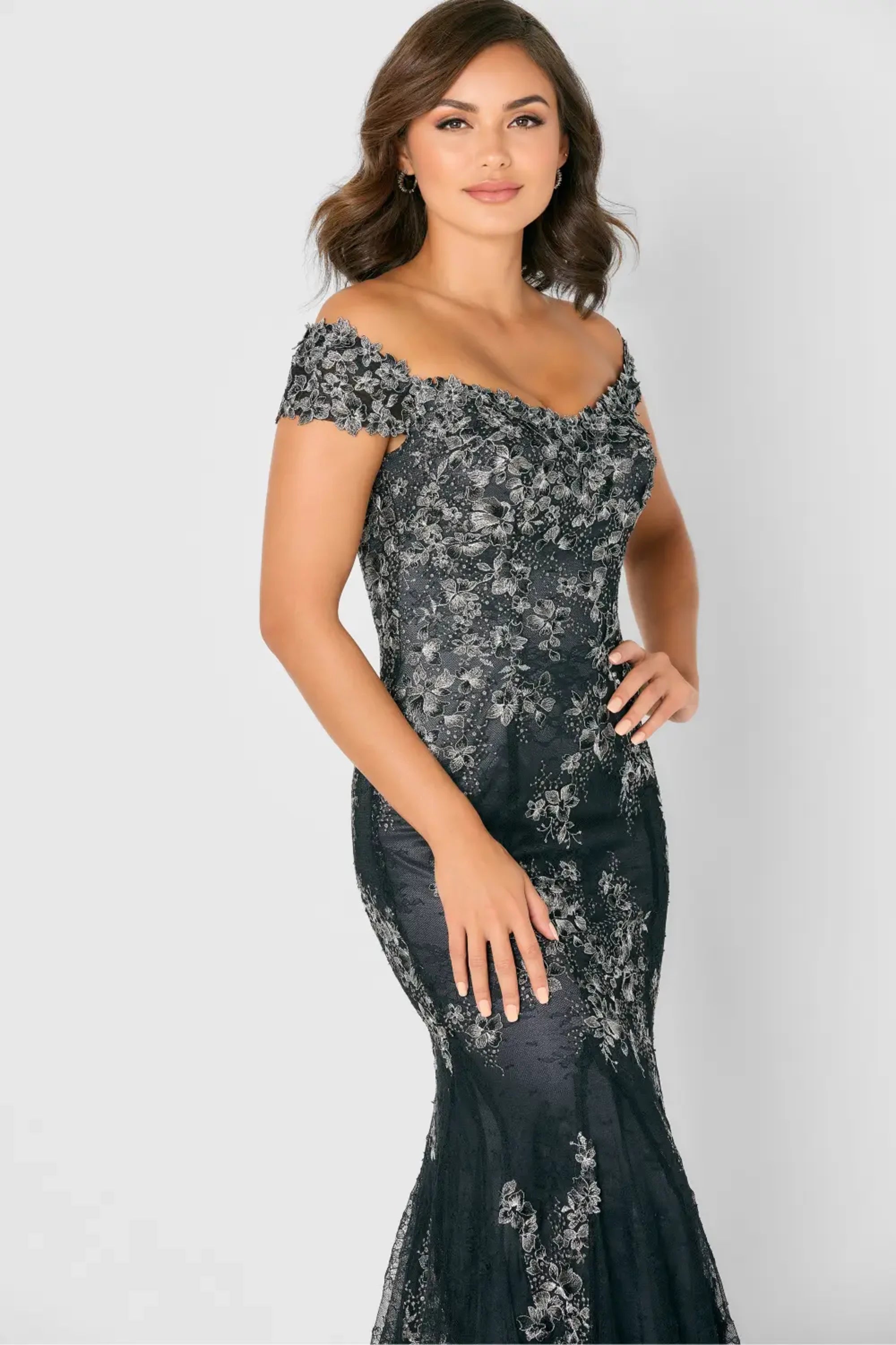 Formal Dresses Floral Long Lace Formal Mermaid Evening Dress Black