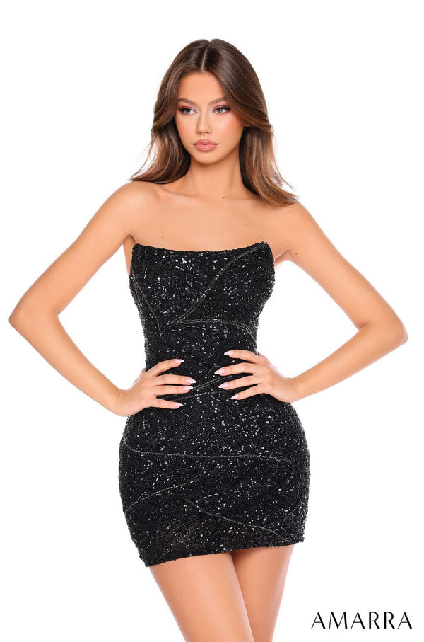 Amarra 88022 Beaded Sequin Fitted Cocktail Dress