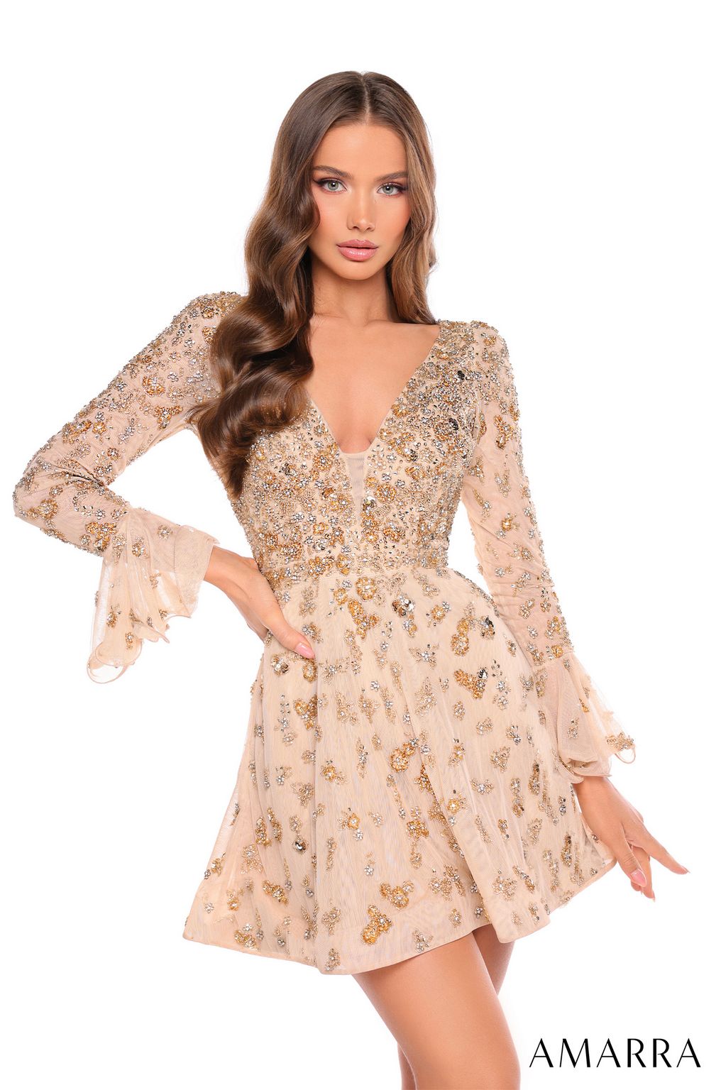 Cocktail Dresses A Line Short Homecoming Long Sleeve Cocktail Dress Gold/Silver