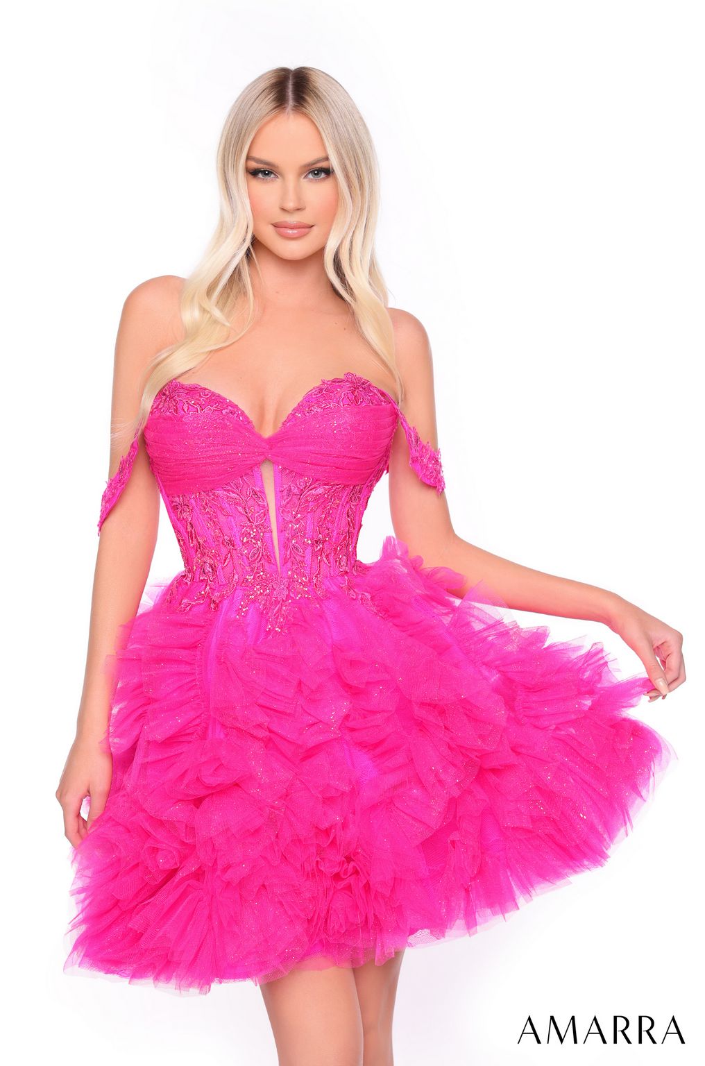 Amarra 88064 Short Homecoming A Line Ruffled Cocktail Dress