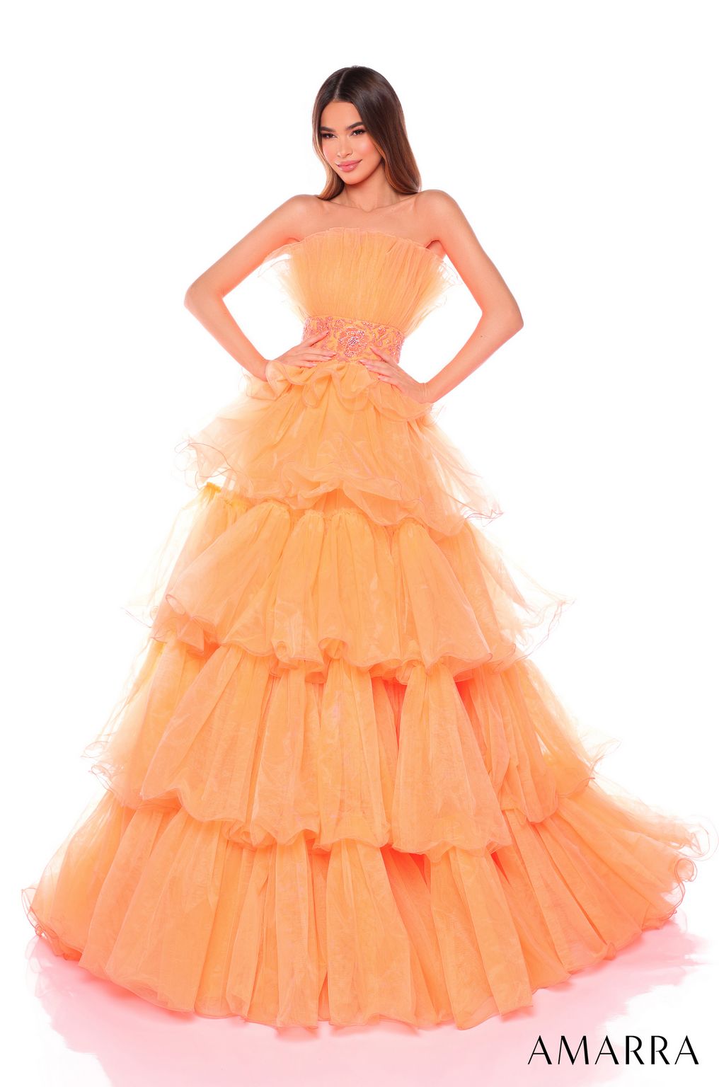 Amarra 88083 Long Ball Gown Ruffled Formal Prom Dress