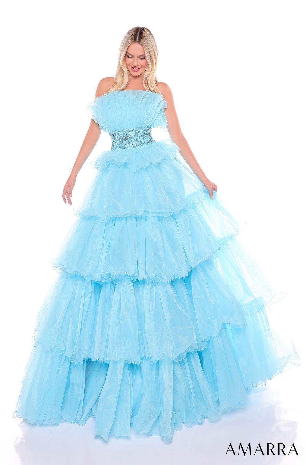 Prom Dresses Long Ball Gown Ruffled Formal Prom Dress Light Blue