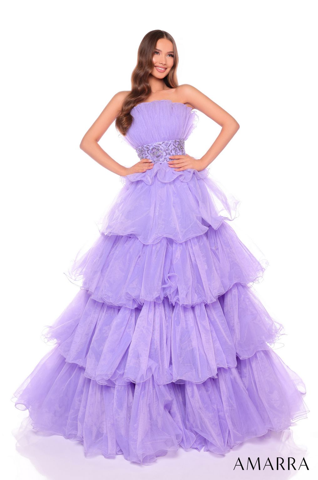 Amarra 88083 Long Ball Gown Ruffled Formal Prom Dress