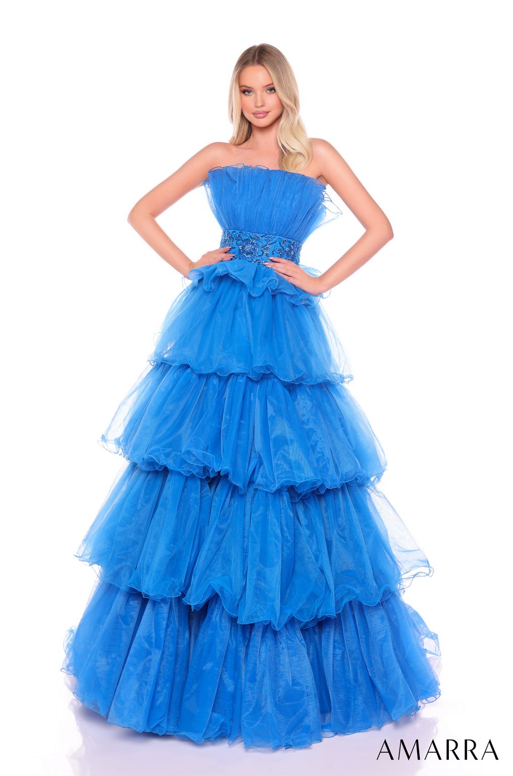 Amarra 88083 Long Ball Gown Ruffled Formal Prom Dress