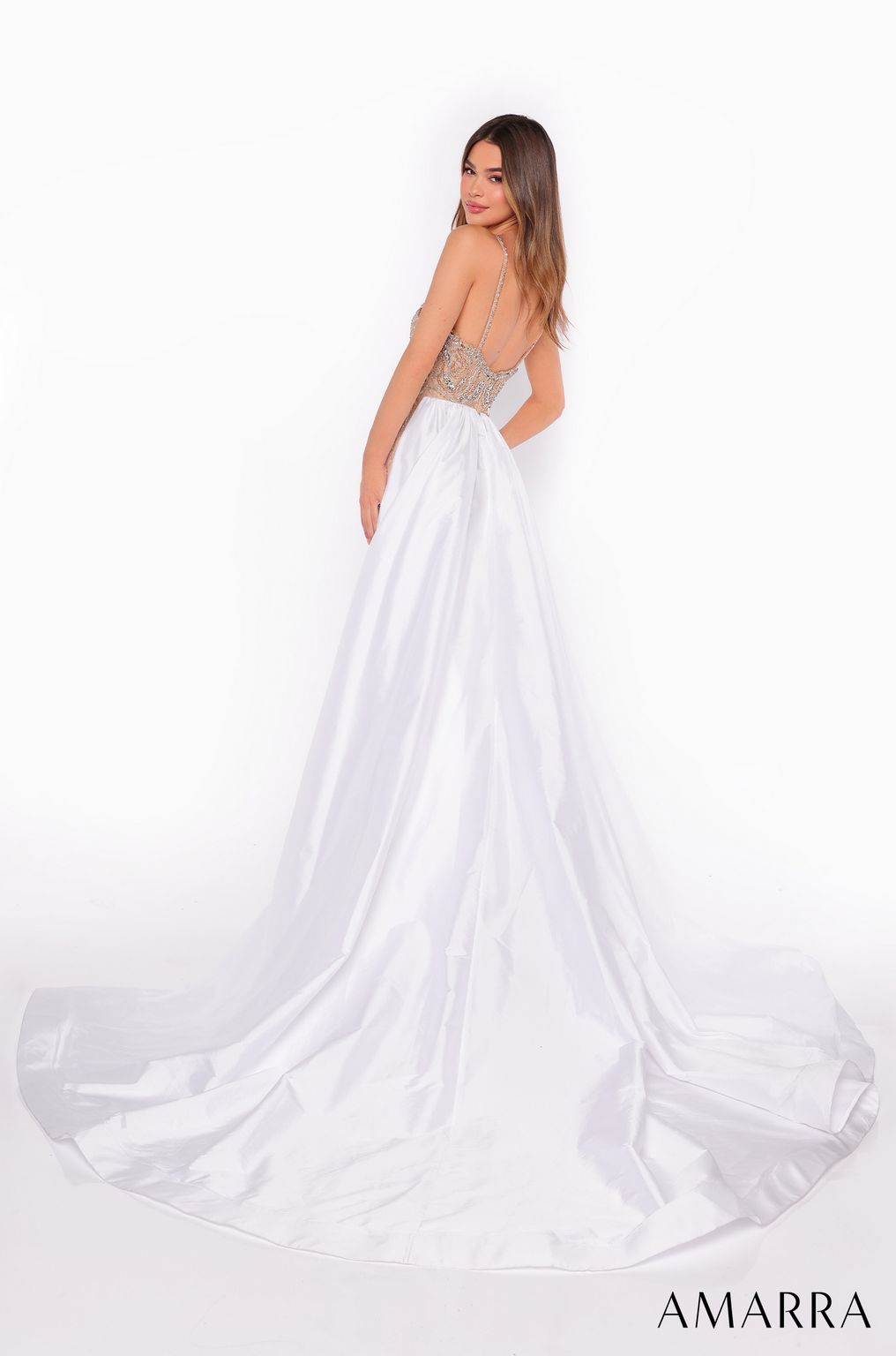 Prom Dresses Long Fitted Evening Formal Overskirt Prom Dress Nude/Silver/White