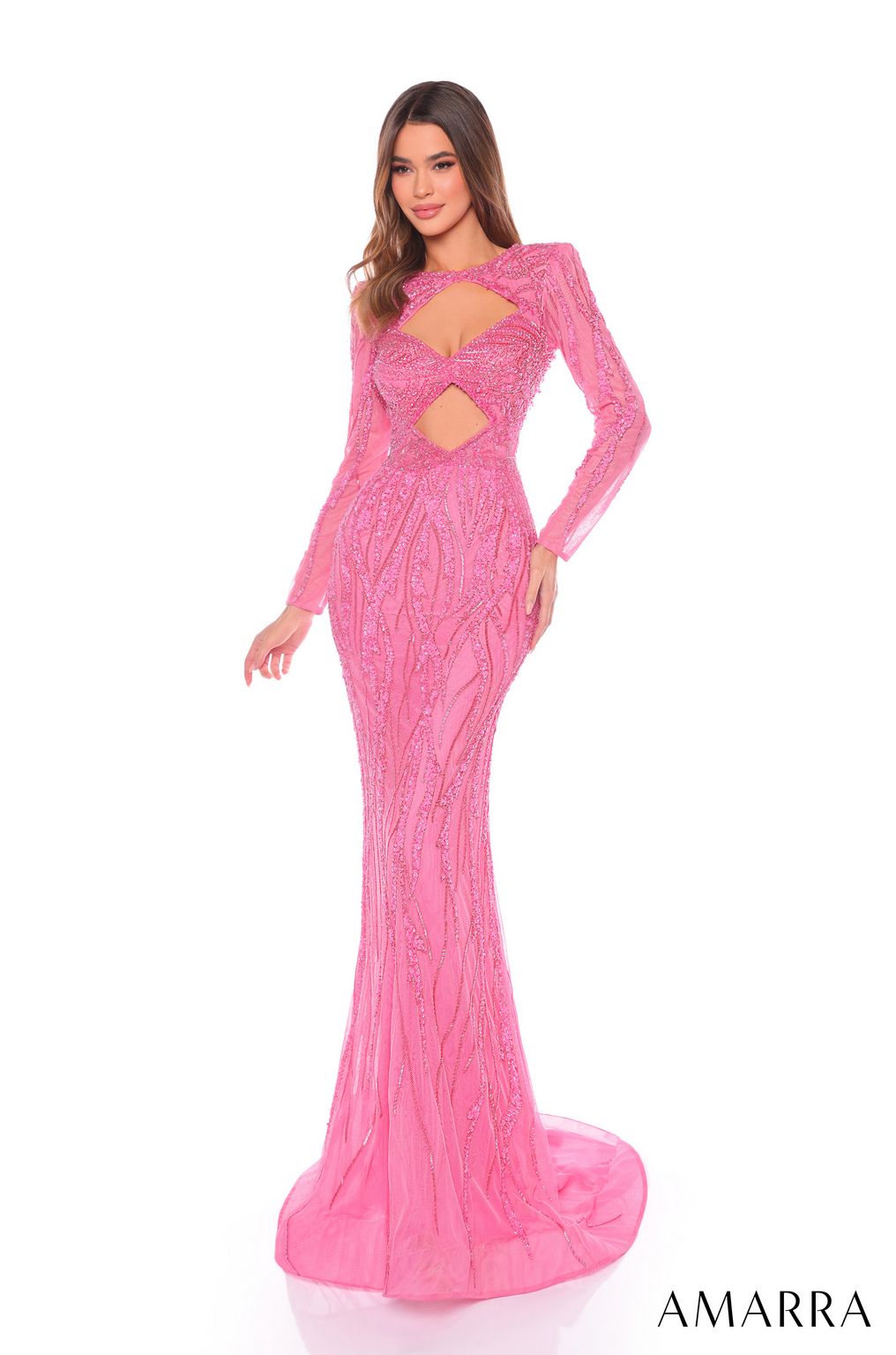 open lace back dress Beaded Mermaid Long Sleeve Prom Dresses with Overskirt High Neck Pagea –  vigocouture