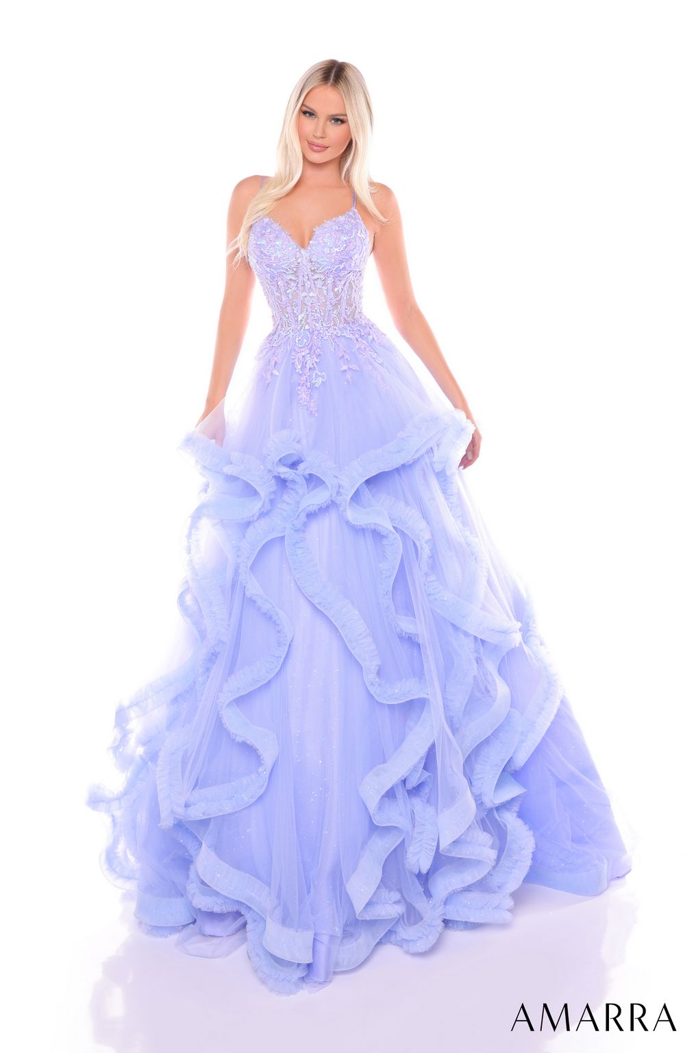 Amarra 88094 Long Beaded Ruffle Prom Dress