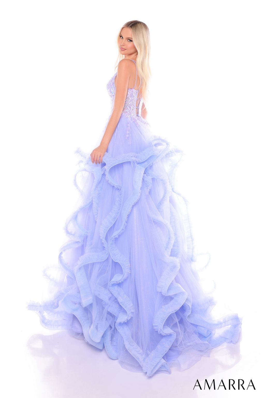 Prom Dresses Long Beaded Ruffle Prom Dress Periwinkle