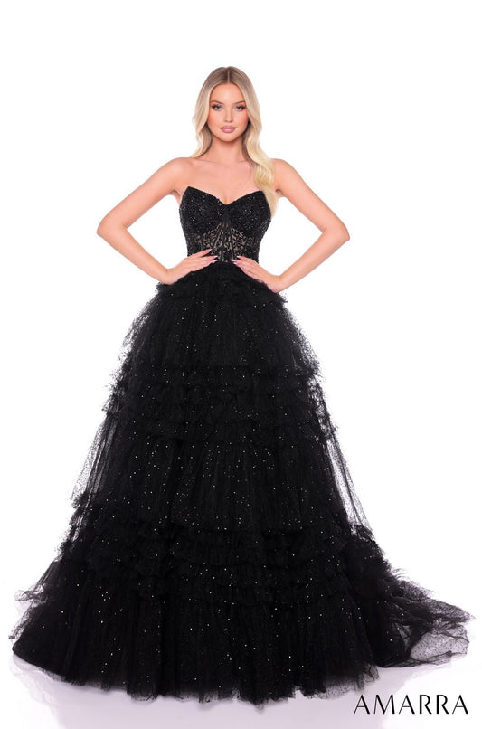 Prom Dresses Long Beaded A Line Ruffle Prom Dress Black
