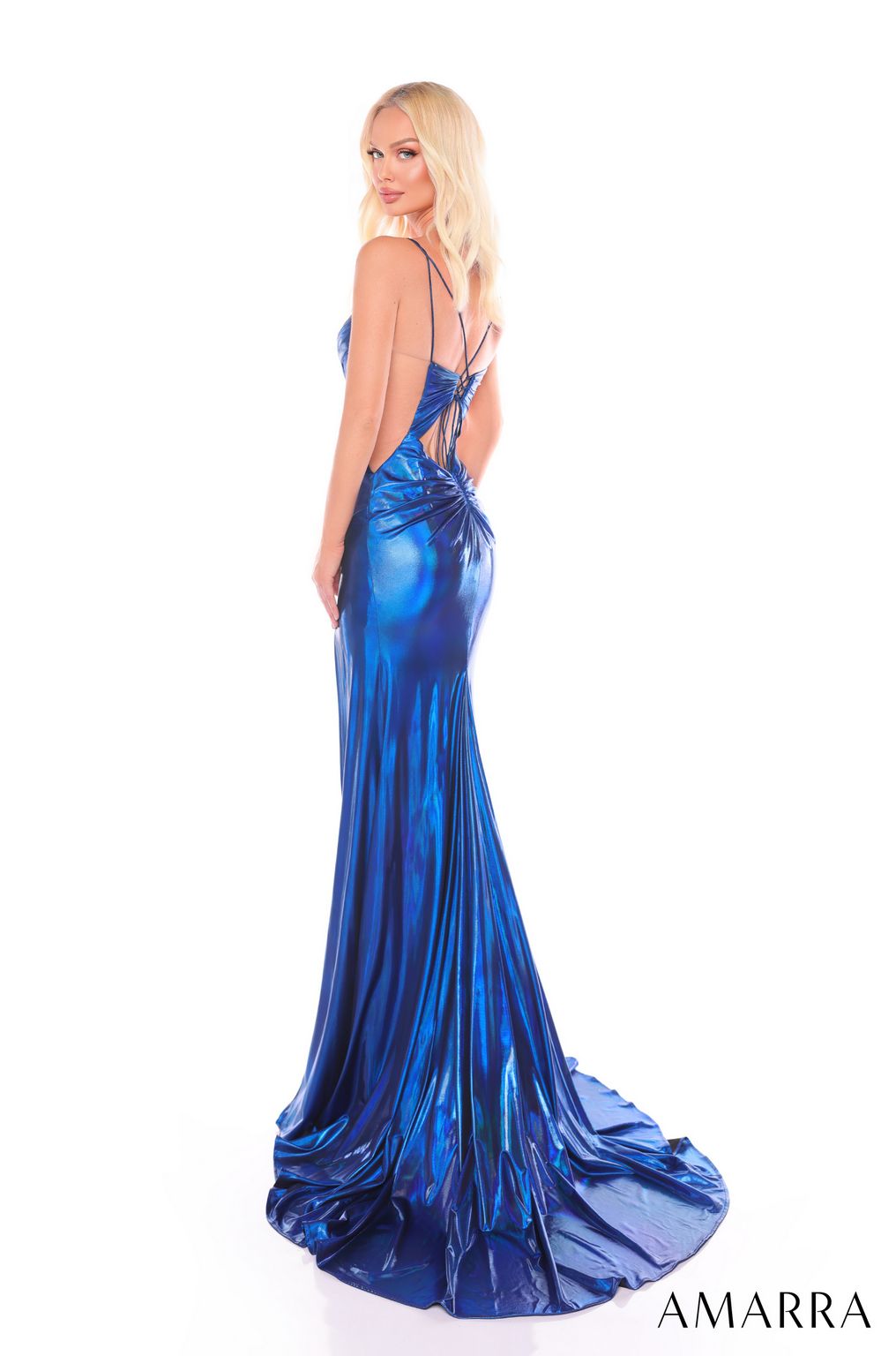 Prom Dresses Long Fitted Mettalic Prom Dress  Royal Blue