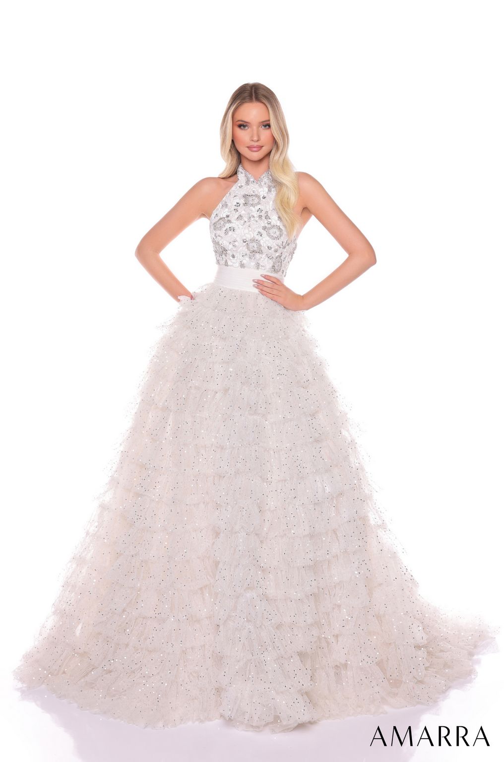 Prom Dresses Long A Line Beaded Ruffle Prom Dress  Ivory/Silver