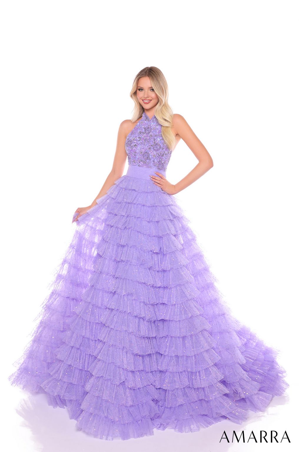 Prom Dresses Long A Line Beaded Ruffle Prom Dress  Lilac