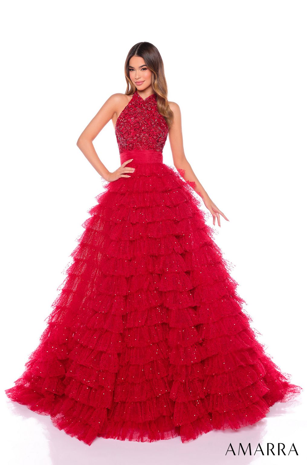 Prom Dresses Long A Line Beaded Ruffle Prom Dress  Red
