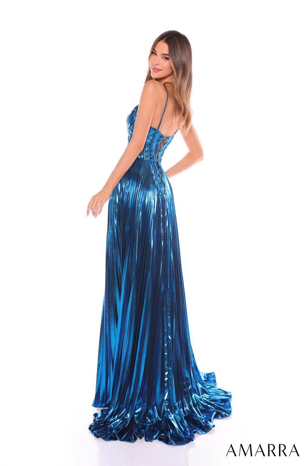 Amarra 88105 A Line Long Formal Metallic Prom Dress