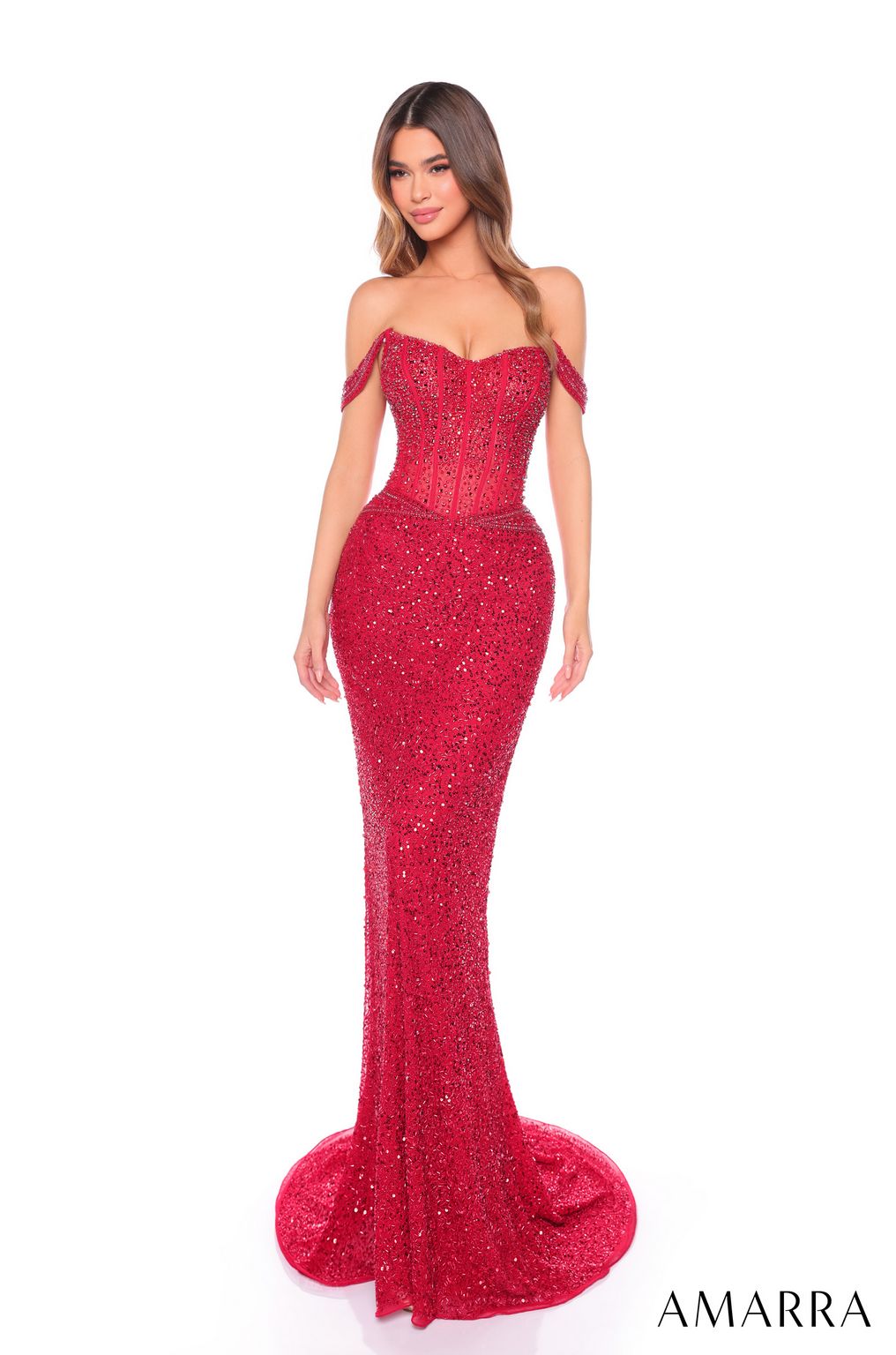 Amarra 88108 Long Beaded Fitted Sequin Prom Dress