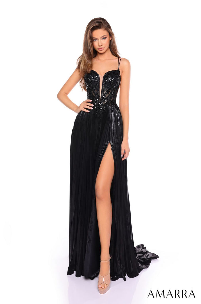 Prom Dresses Pleated Long Metallic Prom Dress Black