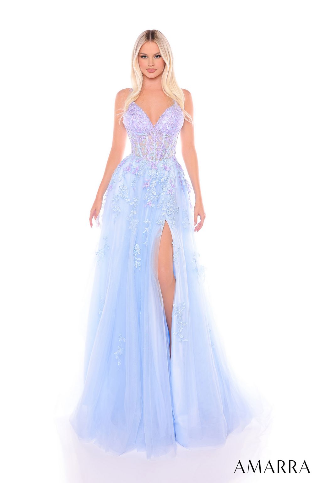 Prom Dresses Long A Line Fitted Evening Prom Dress Light Blue/Lilac