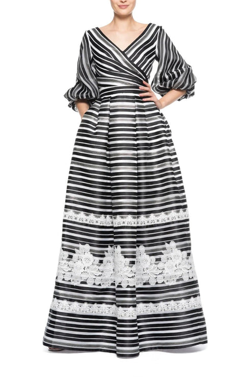 Theia 8812269 Long Formal Stripe Print Evening Dress