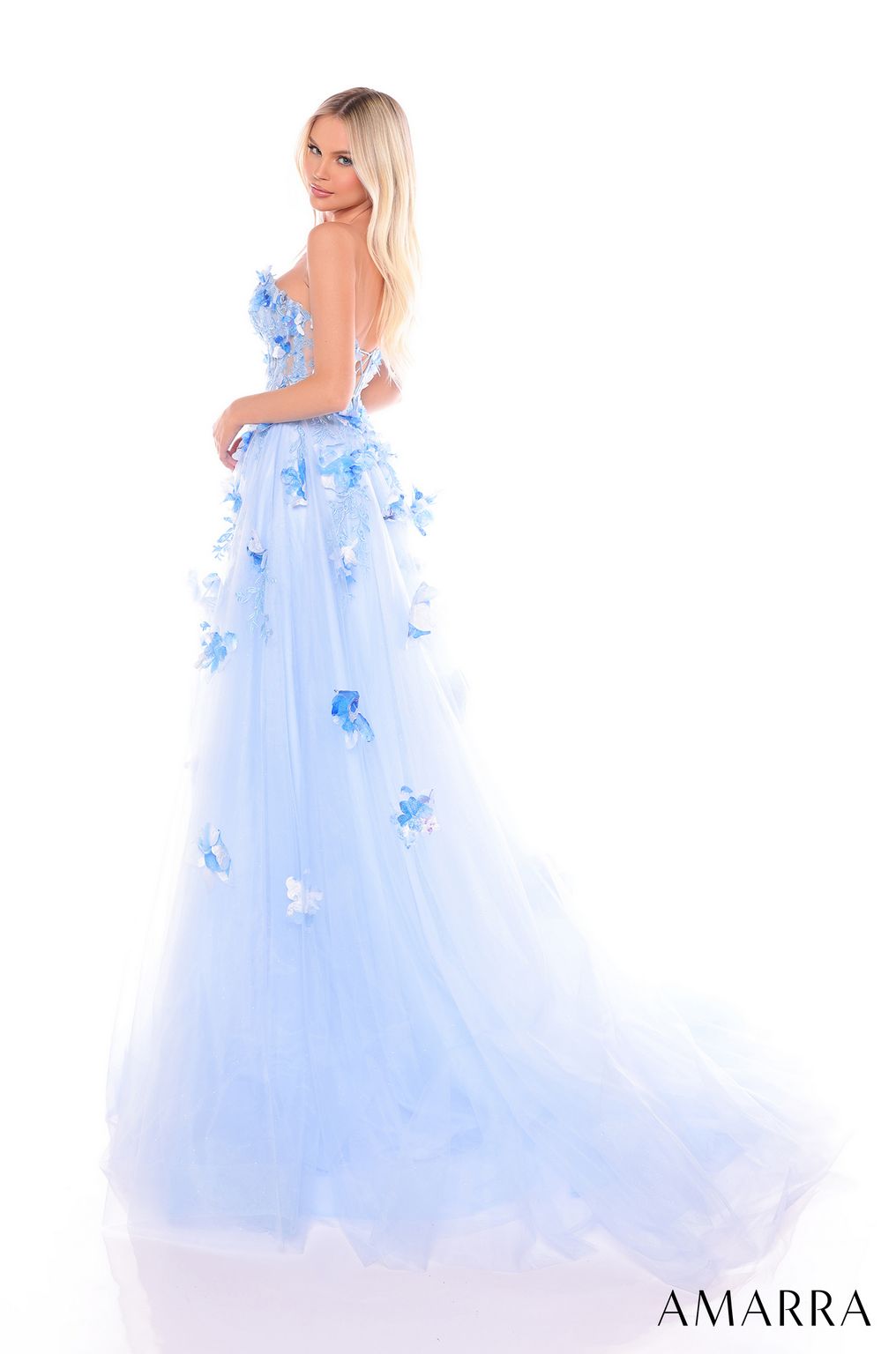 Amarra 88122 Long Formal A Line Floral Applique Prom Dress