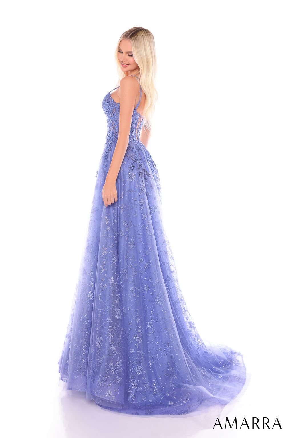 Prom Dresses Lace Glitter Long Prom Dress Slate Blue