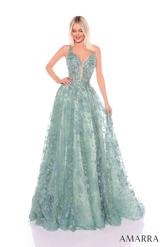 Prom Dresses Long Floral A Line Prom Dress Avocado