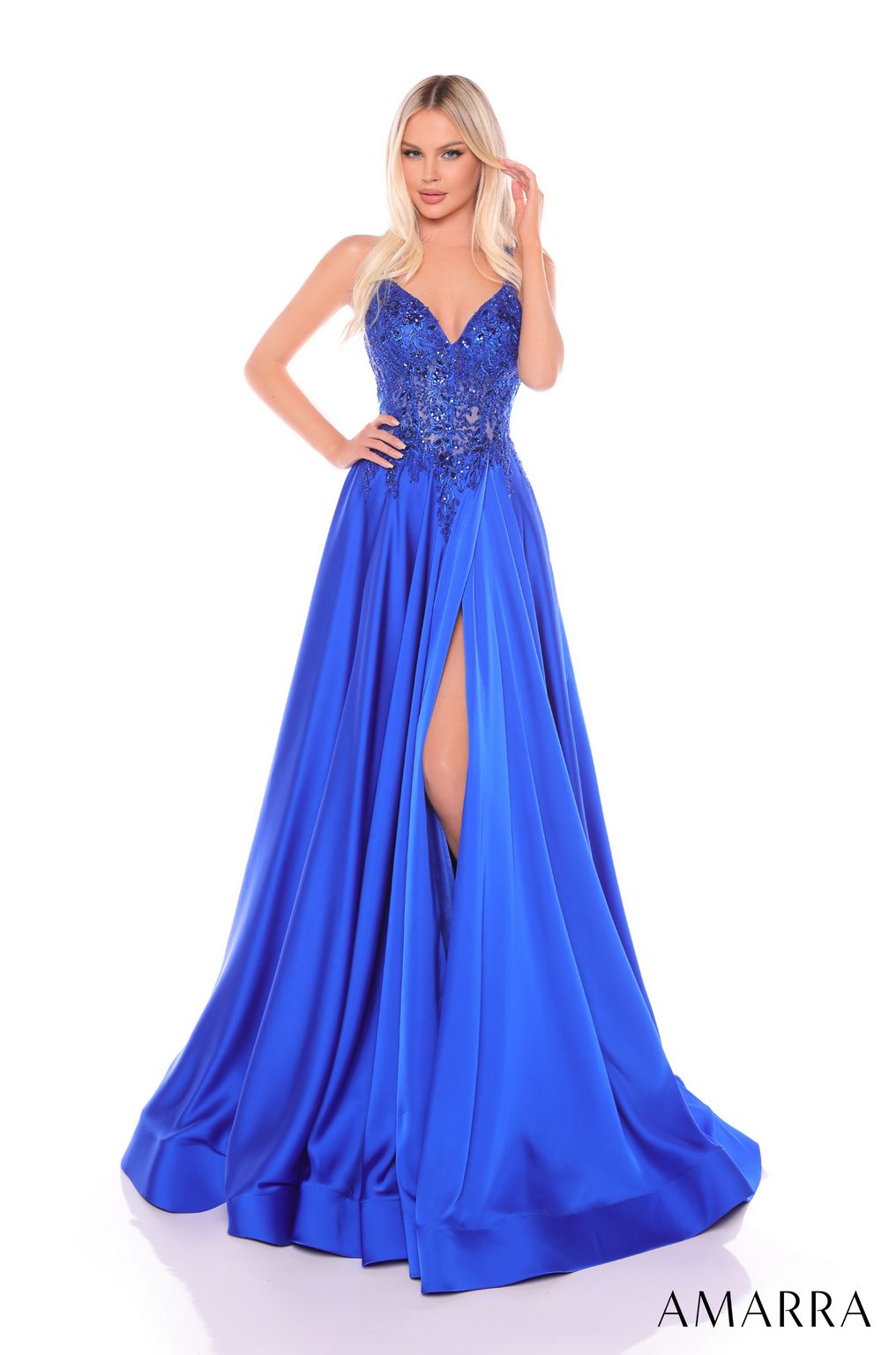 Amarra 88128 Beaded Long Formal Slit Prom Dress