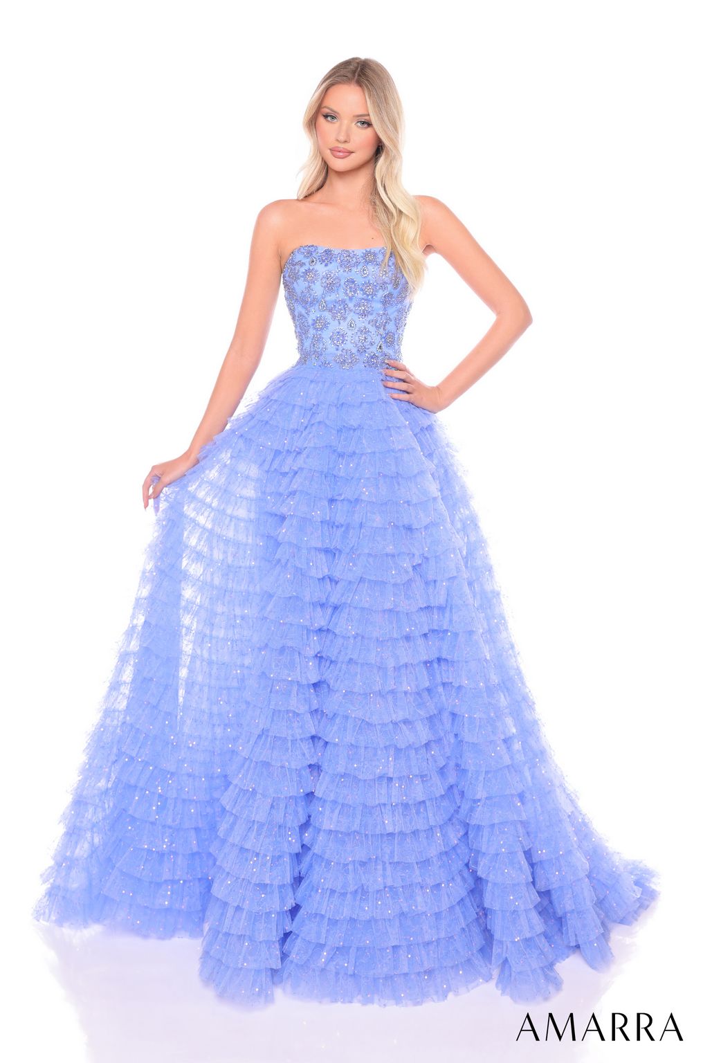 Prom Dresses Long Beaded A Line Tiered Prom Dress Periwinkle