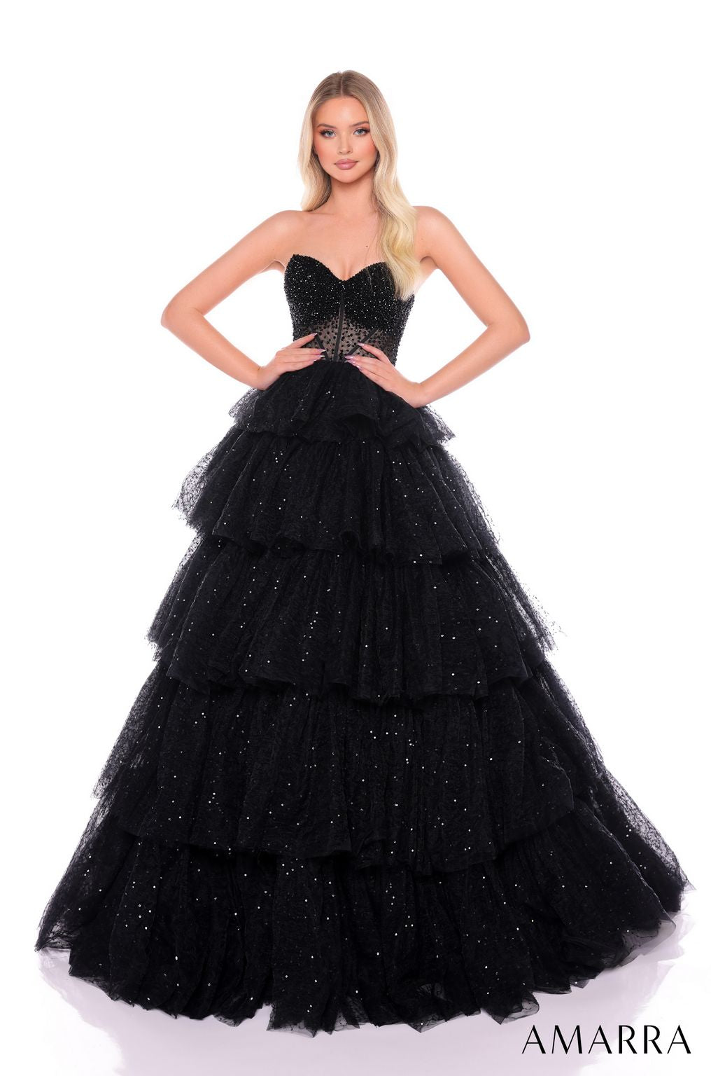 Prom Dresses Long Glitter A Line Layered Prom Dress Black