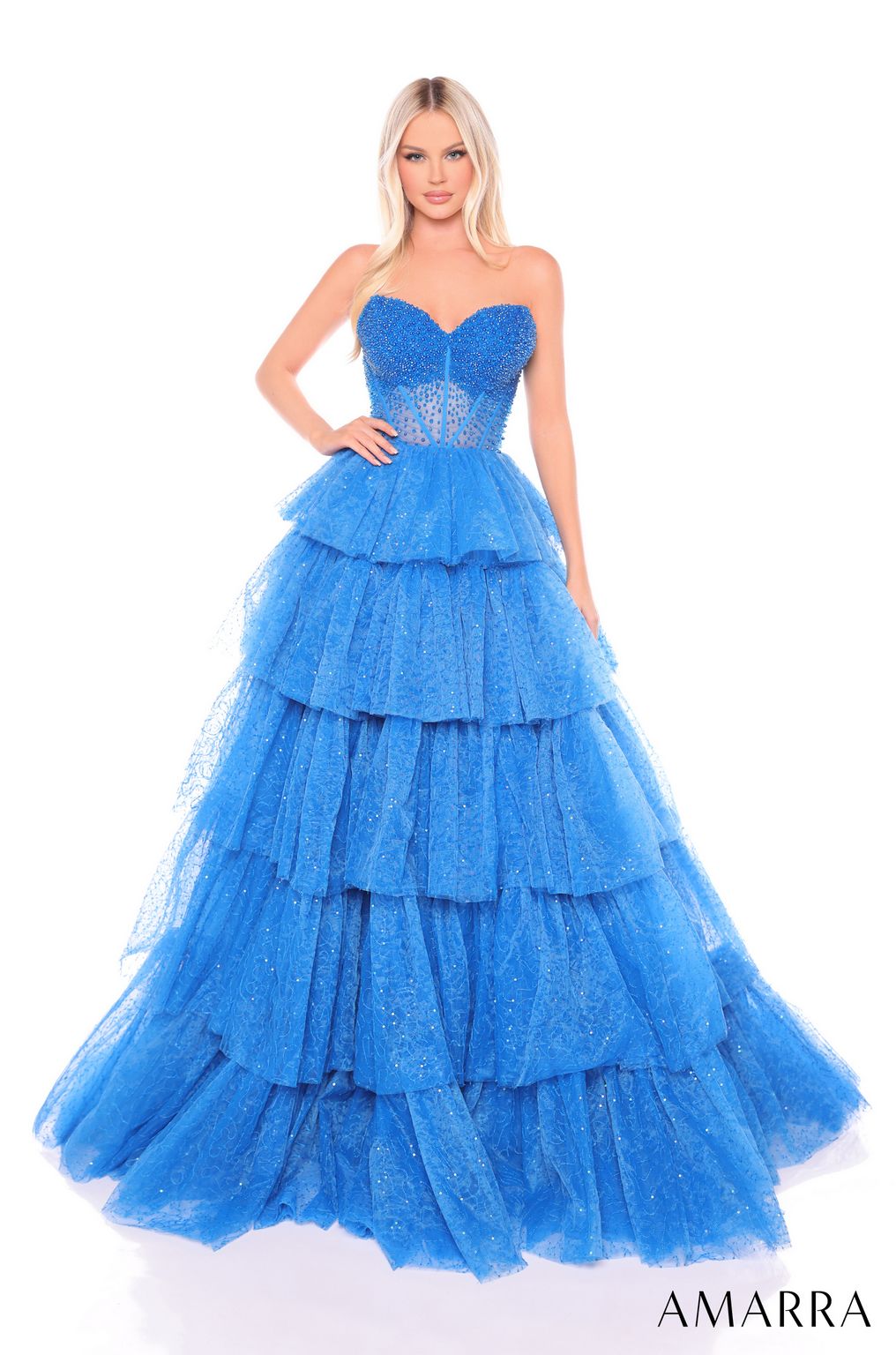 Amarra 88131 A Line Long Glitter Formal Prom Dress