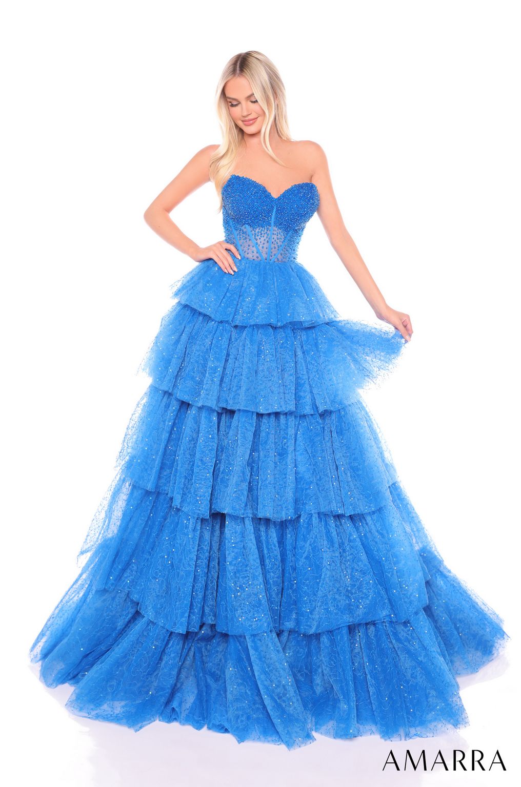 Amarra 88131 A Line Long Glitter Formal Prom Dress