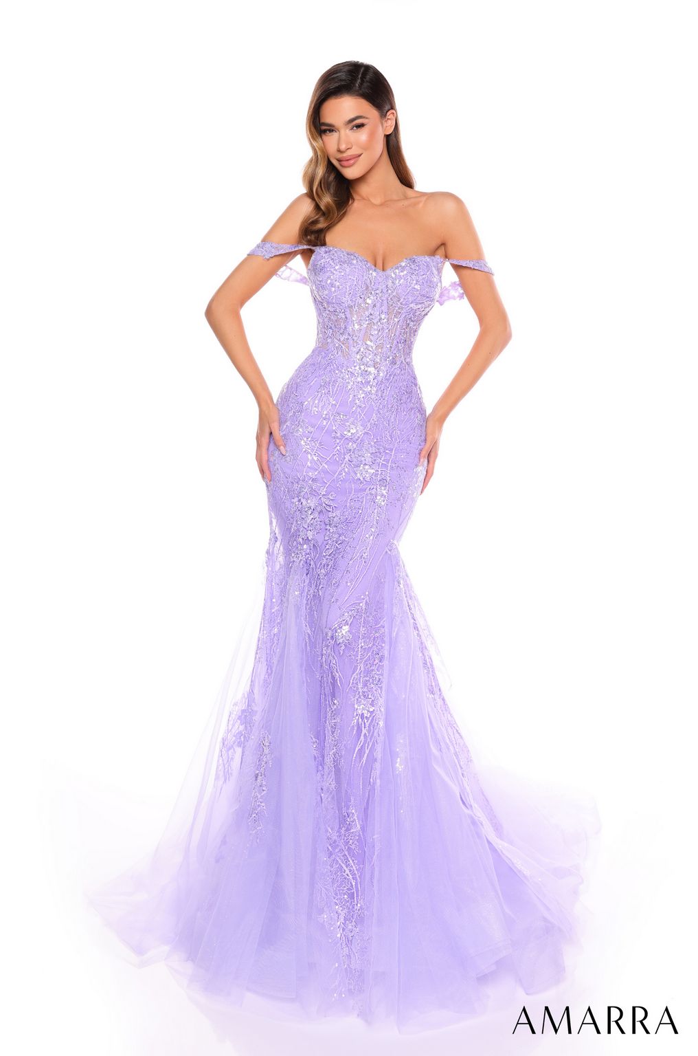 Prom Dresses Long Mermaid Lace Evening Prom Dress Lilac
