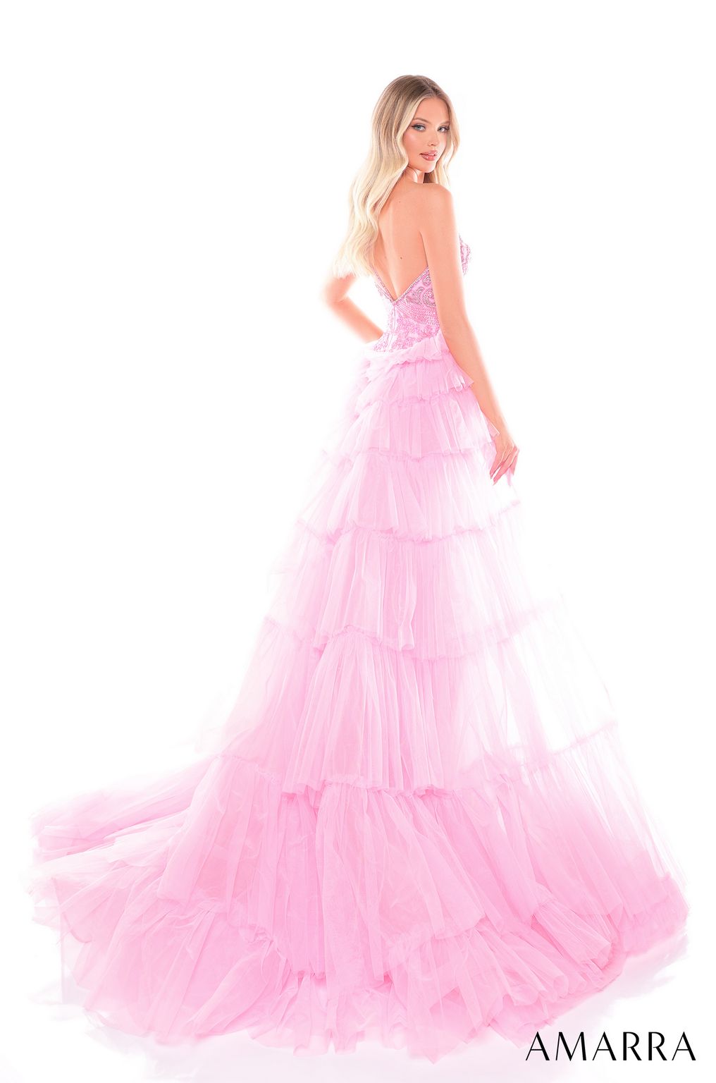 Prom Dresses Long Beaded Tiered Mermaid Prom Dress Candy Pink
