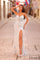 Prom Dresses Fitted Slit Long Formal Floral Sequin Prom Dress Ivory/Light Blue