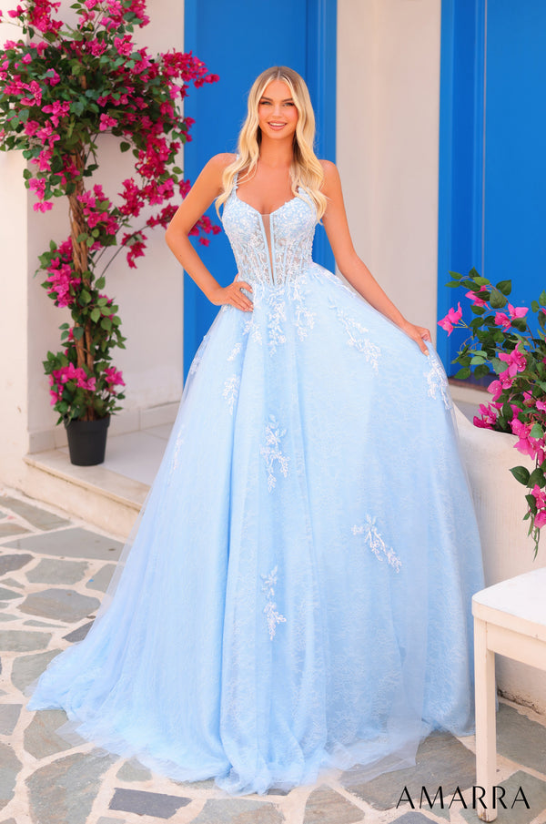Amarra 88219 Prom Long Ball Gown Beaded Applique Corset Prom Dress