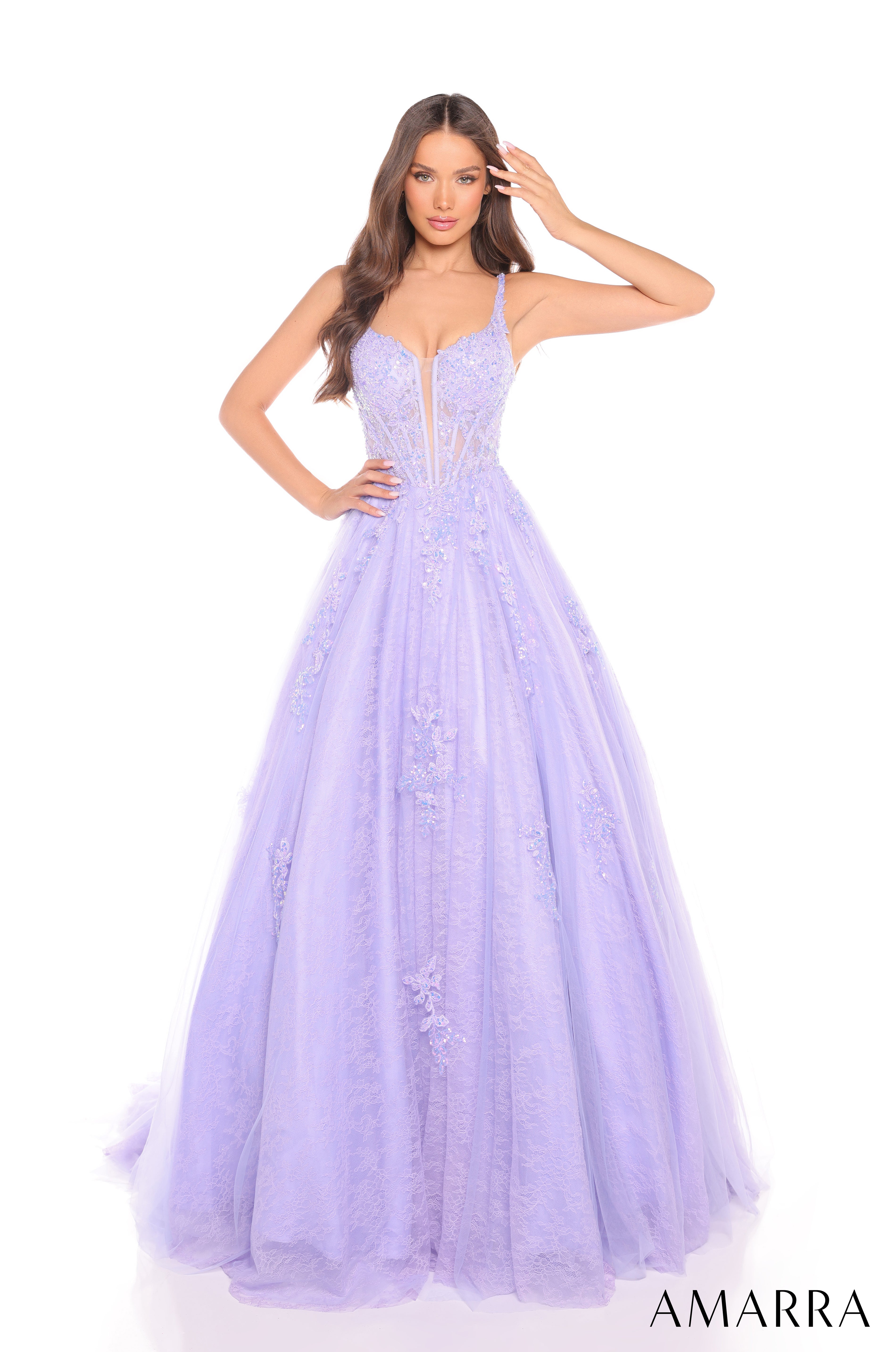 Prom Dresses Prom Long Ball Gown Beaded Applique Corset Prom Dress Lilac
