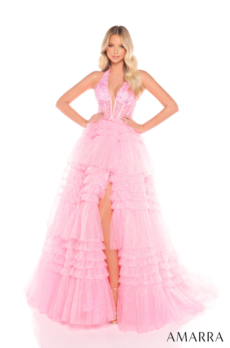 Prom Dresses Long Beaded Ball Gown Corset Prom Dress Cany Pink