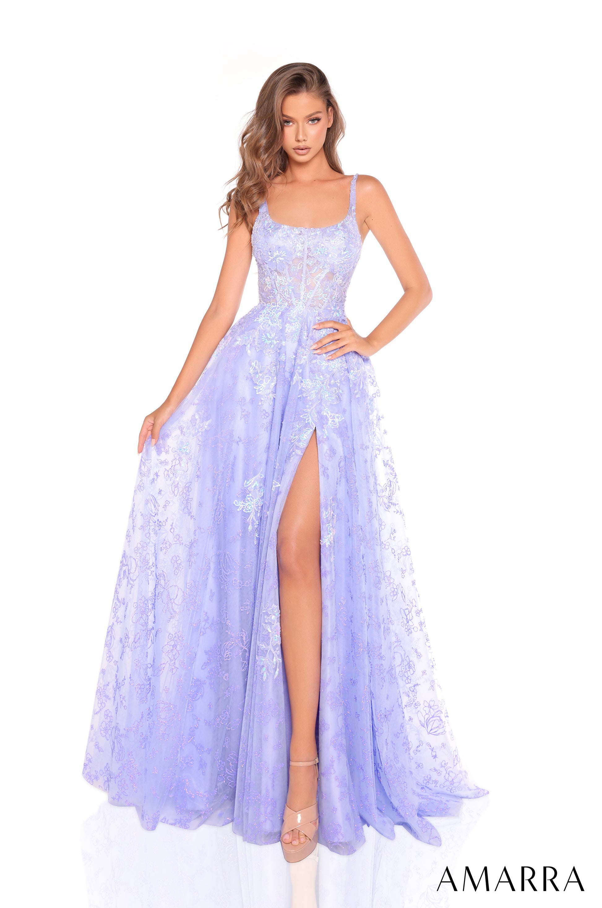 Amarra 88240 Long Formal A Line Sequin Prom Dress