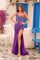 Prom Dresses Prom Long Beaded Slit Formal Fitted Dress Purple
