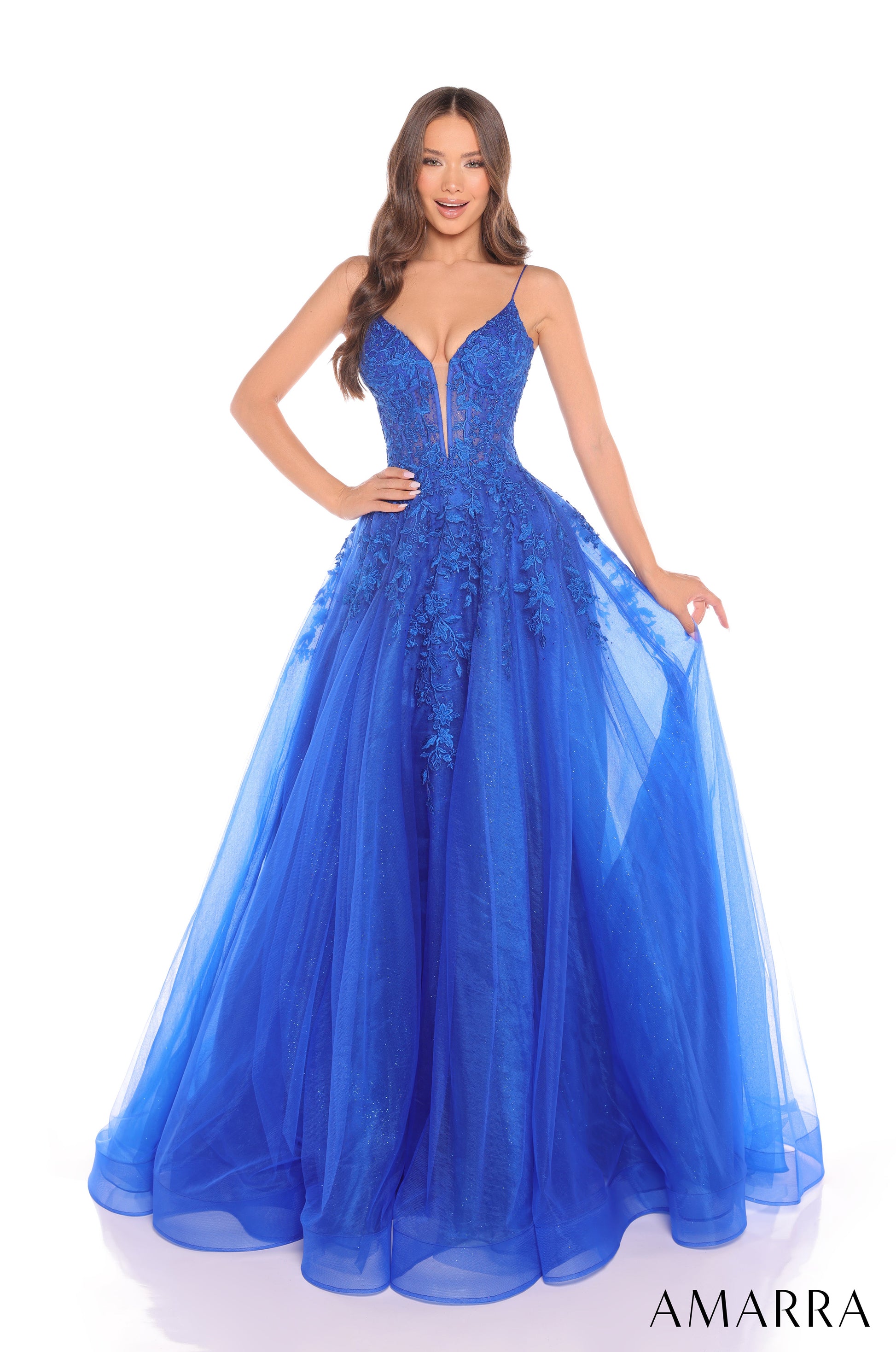 Amarra 88245 Lace A Line Long Formal Glitter Prom Dress