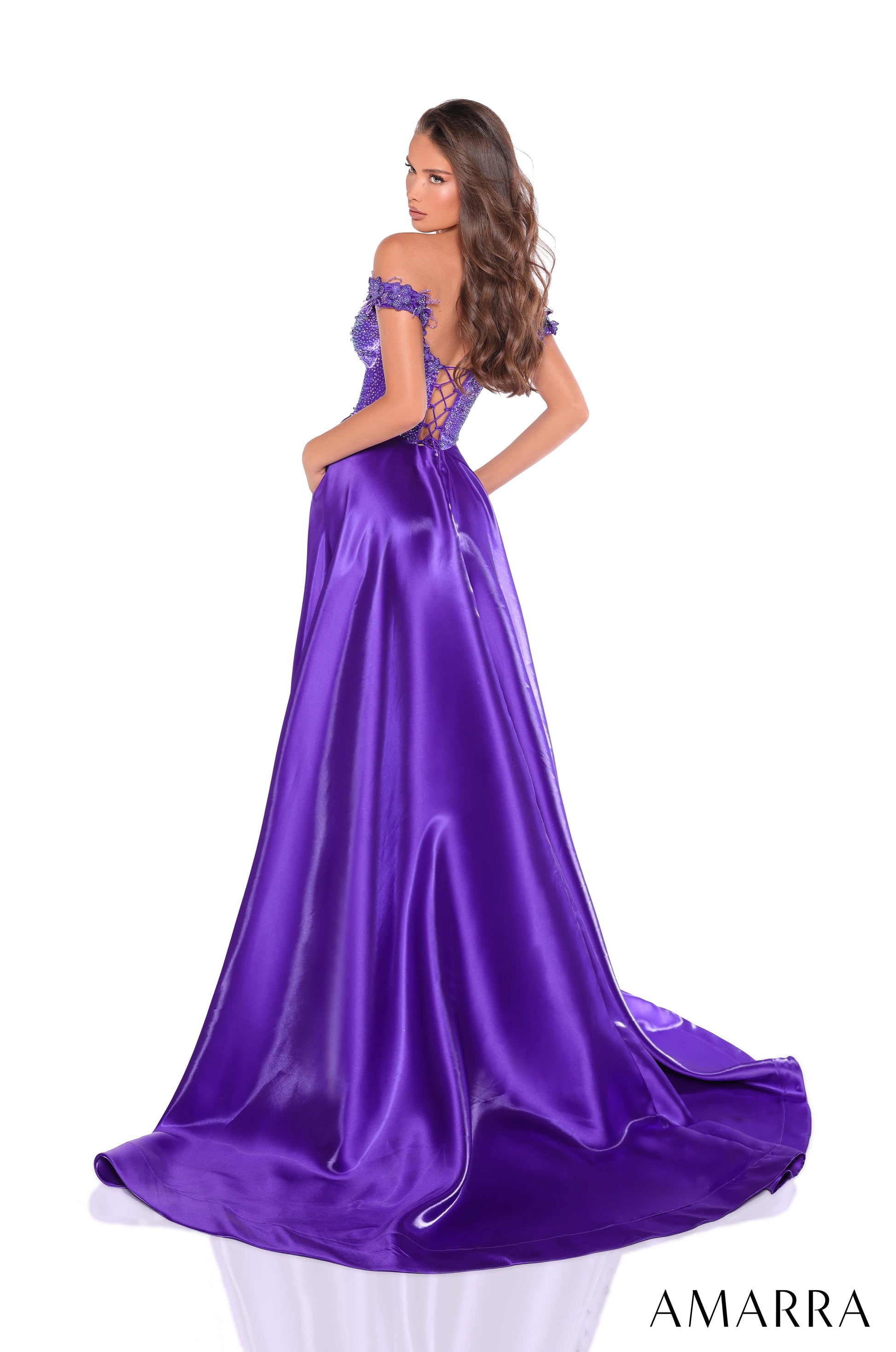 Amarra 88247 Prom Long A Line 3D Floral Applique Formal Dress