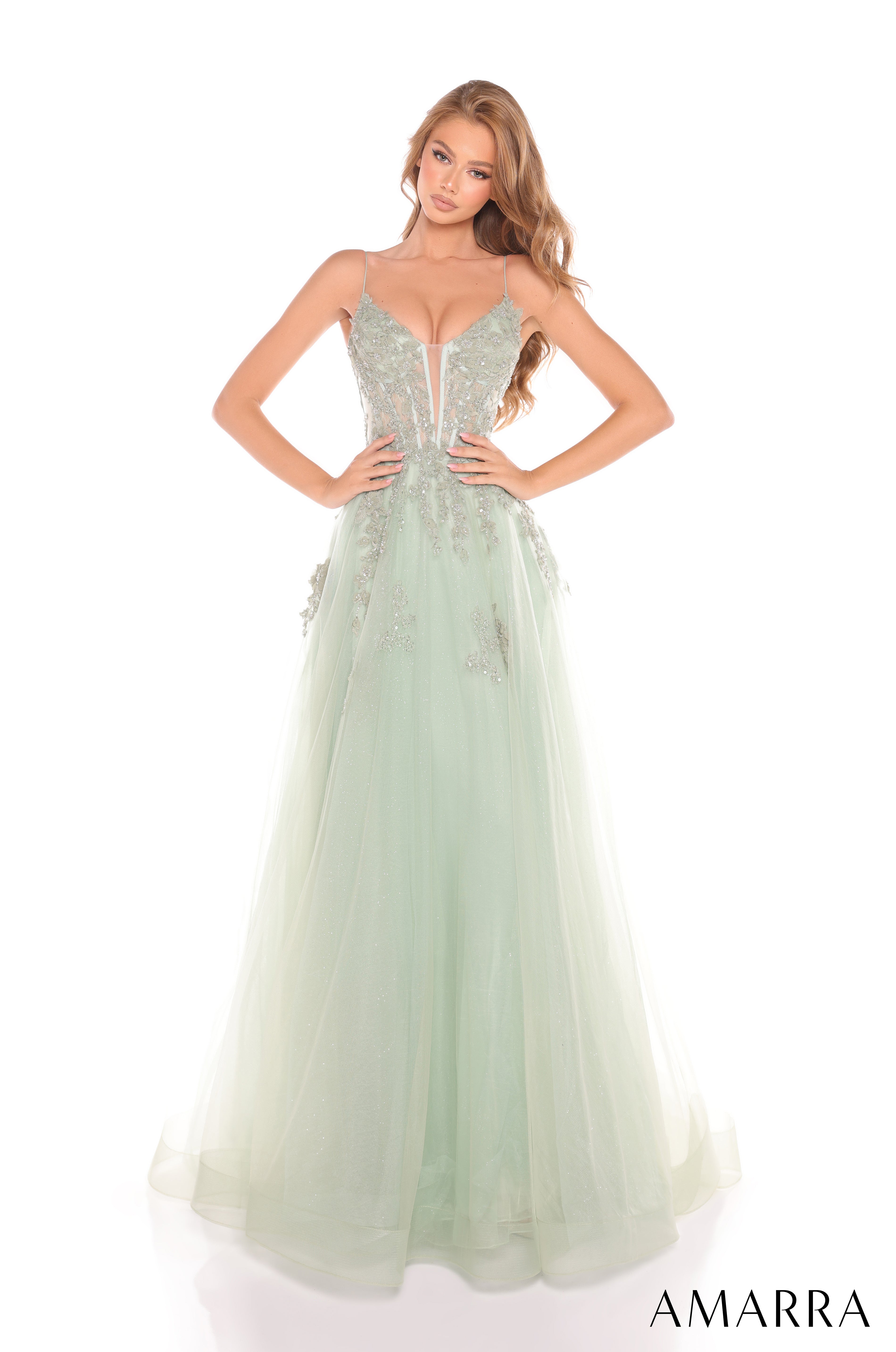 Prom Dresses A Line Long Formal Glitter Applique Prom Dress Sage