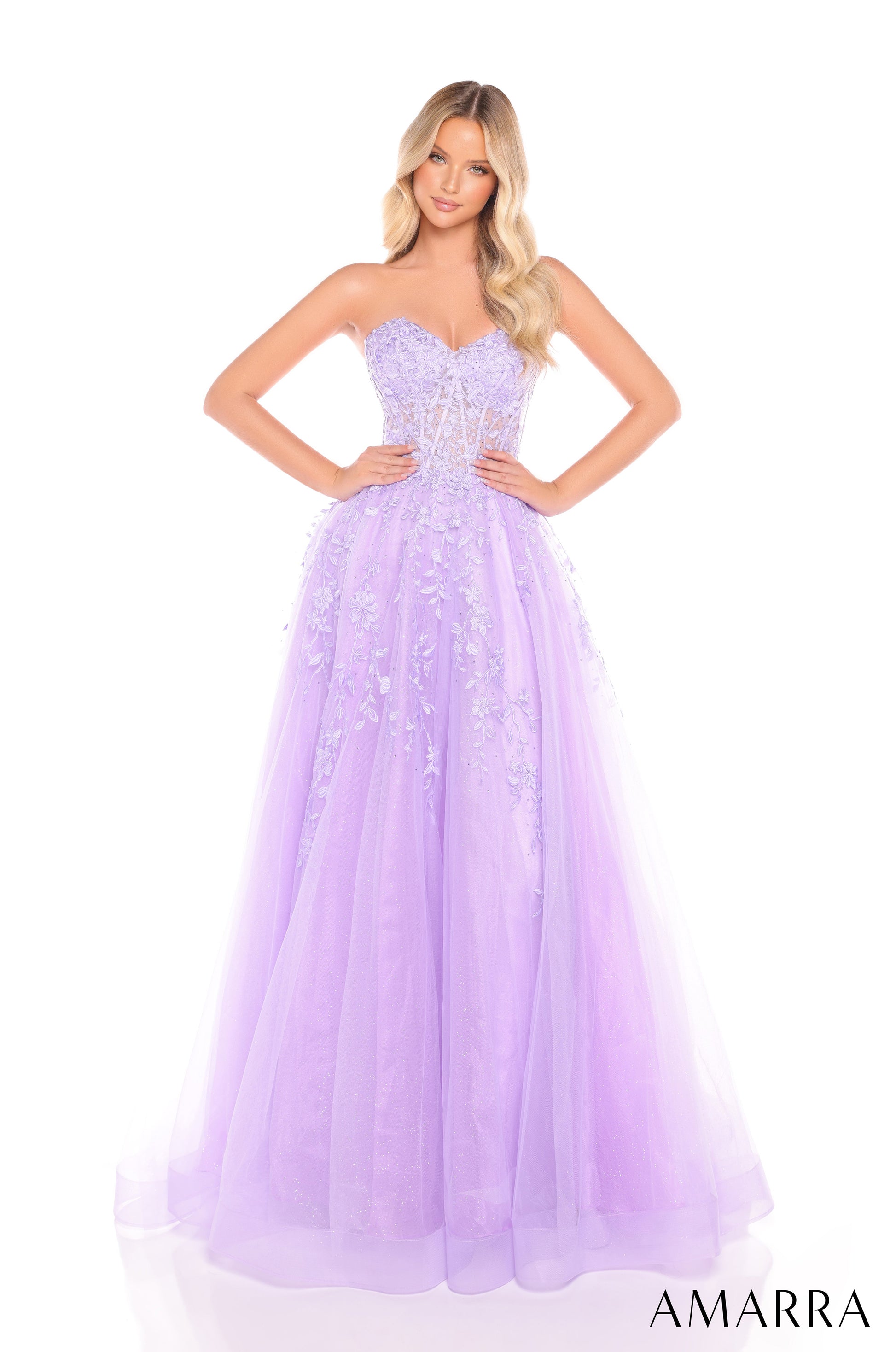 Amarra 88263 Glitter Long Ball Gown Corset  Prom Dress