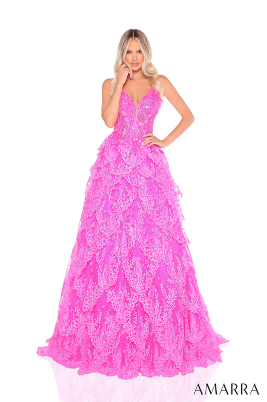 Prom Dresses Prom Glitter A Line Long Tiered Formal Dress Barbie Pink