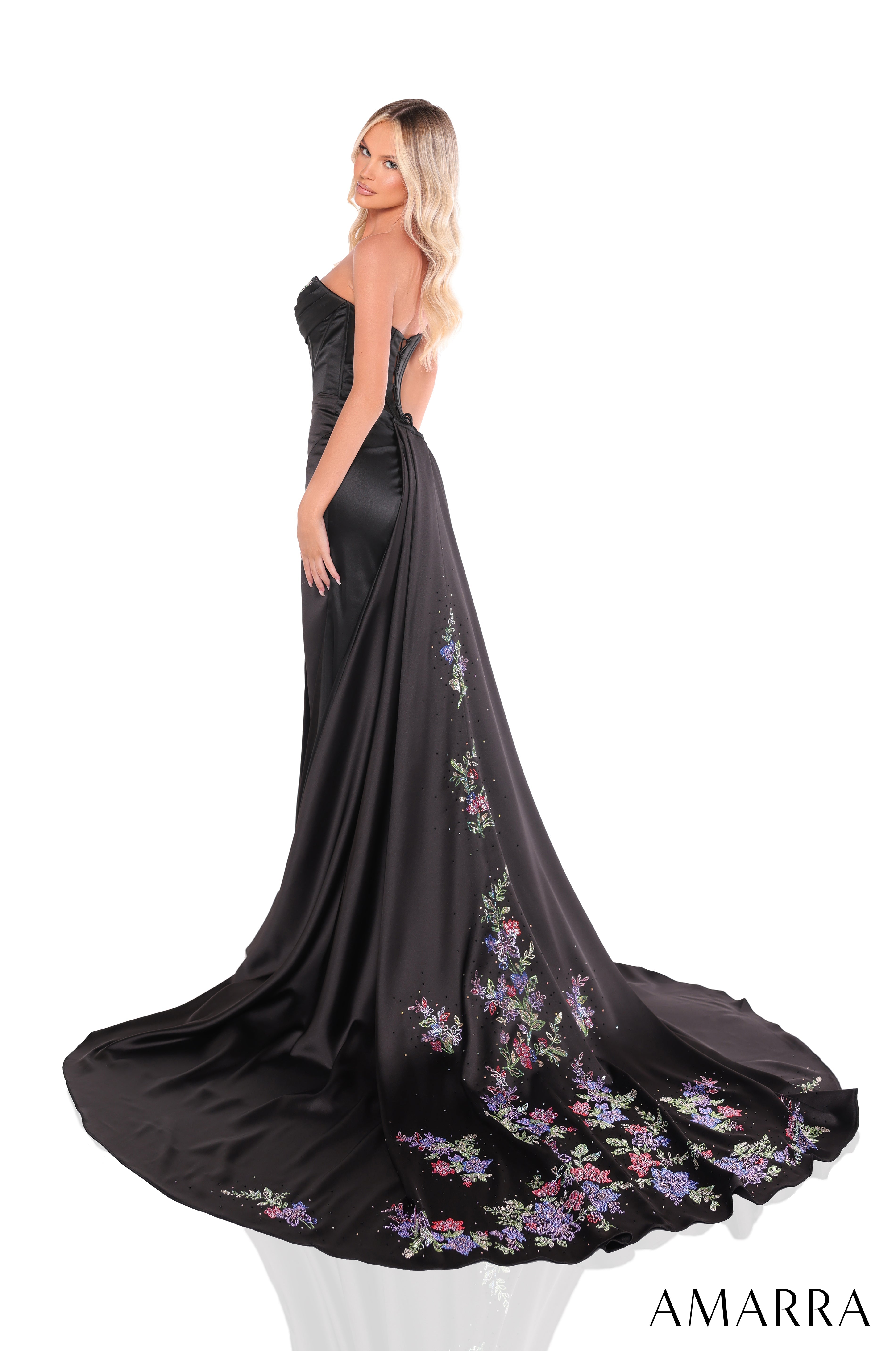 Prom Dresses Slit Fitted Long Formal Beaded Prom Dress Black